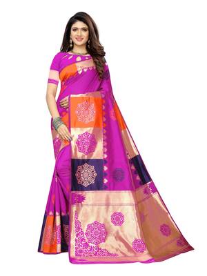Magenta woven poly silk saree with blouse 1
