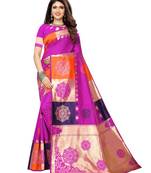 Magenta woven poly silk saree with blouse