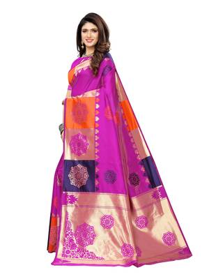 Magenta woven poly silk saree with blouse 2