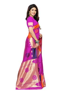 Magenta woven poly silk saree with blouse 3