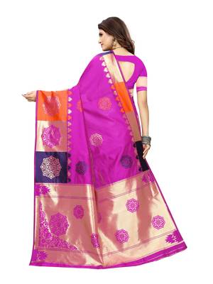 Magenta woven poly silk saree with blouse 4