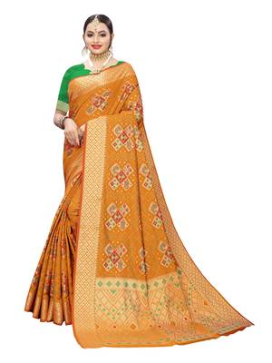 Mustard woven poly silk saree with blouse 1