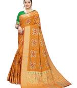 Mustard woven poly silk saree with blouse