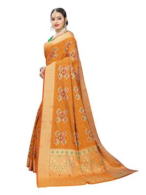 Mustard woven poly silk saree with blouse 2