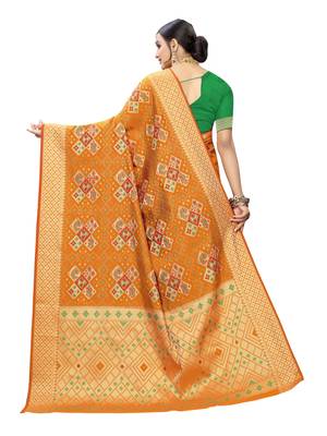 Mustard woven poly silk saree with blouse 3