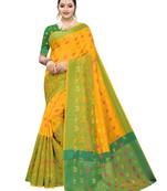 Yellow woven chanderi saree with blouse