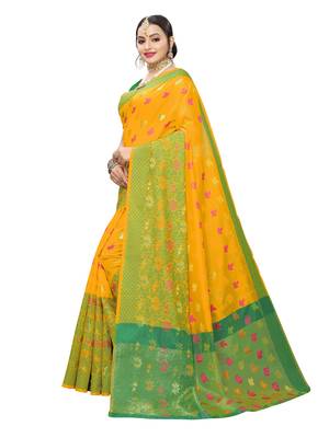 Yellow woven chanderi saree with blouse 2