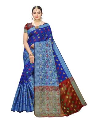 Blue woven chanderi saree with blouse 1