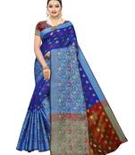 Blue woven chanderi saree with blouse