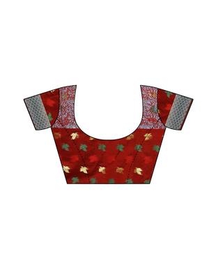 Turquoise woven chanderi saree with blouse 5