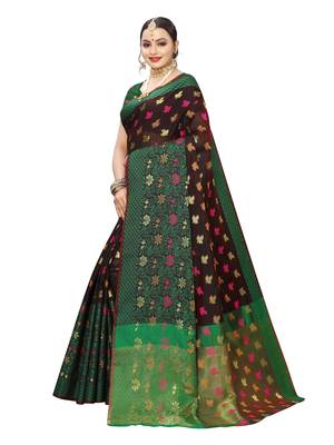 Purple woven chanderi saree with blouse 2