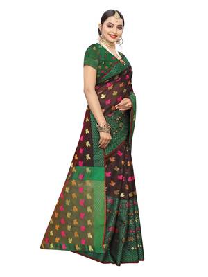 Purple woven chanderi saree with blouse 3