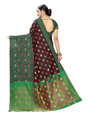 Purple woven chanderi saree with blouse 4