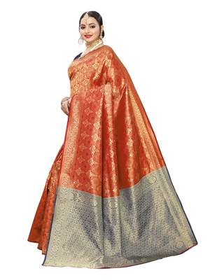 Red woven poly silk saree with blouse 2