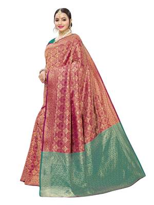 Rani pink woven poly silk saree with blouse 2