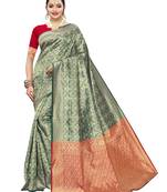 Green Woven Poly Silk Saree With Blouse
