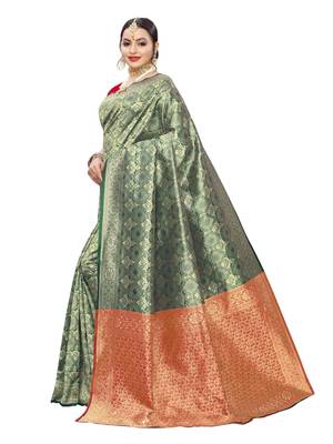 Green Woven Poly Silk Saree With Blouse 2