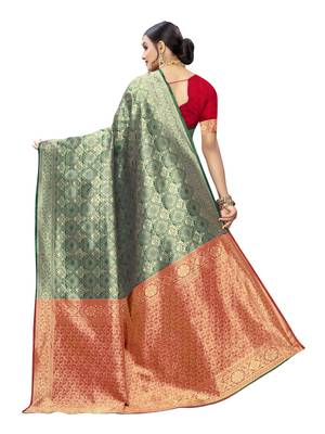 Green Woven Poly Silk Saree With Blouse 3