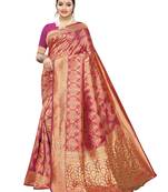 Pink woven poly silk saree with blouse