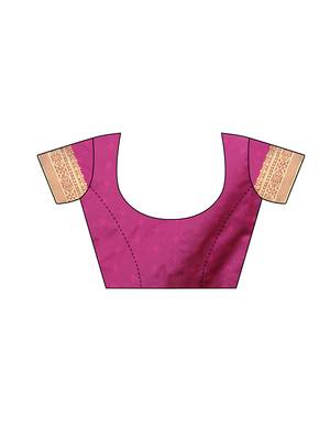 Pink woven poly silk saree with blouse 5