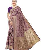 Purple woven poly silk saree with blouse
