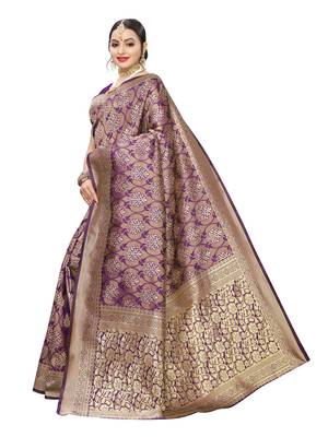 Purple woven poly silk saree with blouse 2