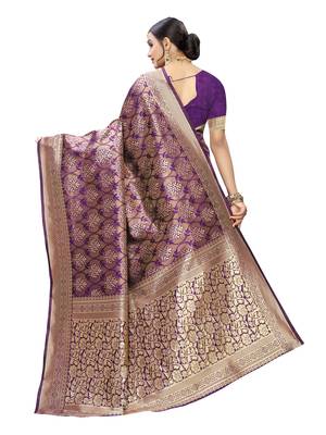 Purple woven poly silk saree with blouse 3
