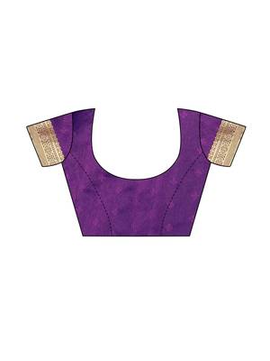 Purple woven poly silk saree with blouse 5