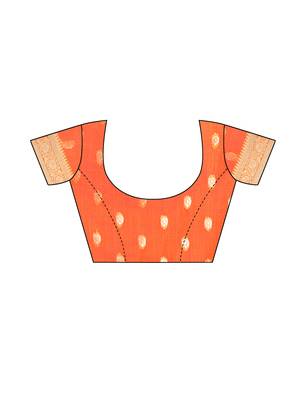 Orange woven cotton poly saree with blouse 5