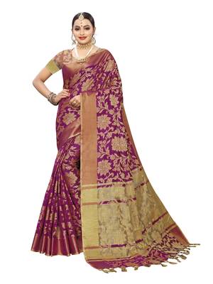 Purple woven cotton silk saree with blouse 1
