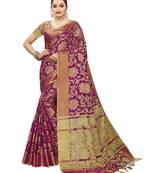 Purple woven cotton silk saree with blouse
