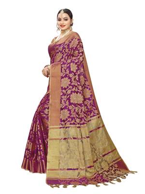 Purple woven cotton silk saree with blouse 2