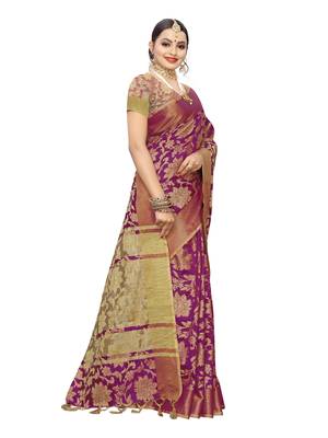 Purple woven cotton silk saree with blouse 3