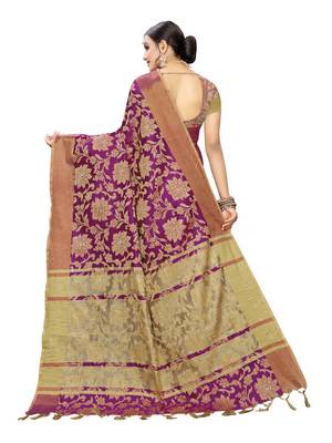 Purple woven cotton silk saree with blouse 4
