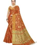Orange Woven Cotton Silk Saree With Blouse