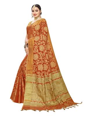 Orange Woven Cotton Silk Saree With Blouse 2