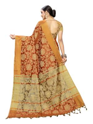 Orange Woven Cotton Silk Saree With Blouse 4
