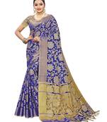 Royal Blue Woven Cotton Silk Saree With Blouse