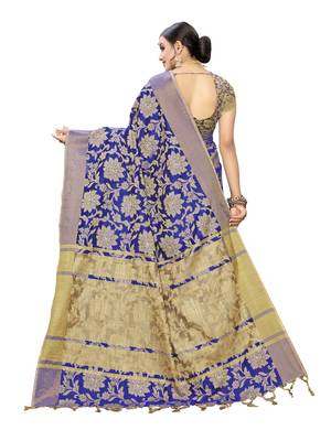 Royal Blue Woven Cotton Silk Saree With Blouse 4