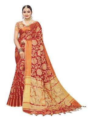 Red Woven Cotton Silk Saree With Blouse 1