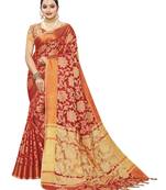 Red Woven Cotton Silk Saree With Blouse