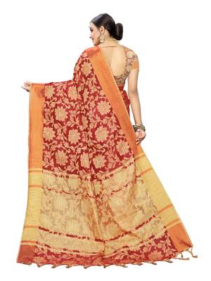 Red Woven Cotton Silk Saree With Blouse 4