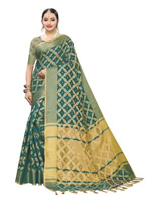 Green Woven Cotton Silk Saree With Blouse 1