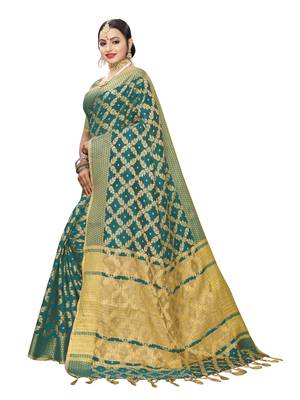 Green Woven Cotton Silk Saree With Blouse 2