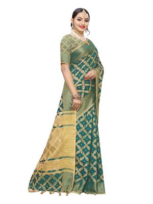 Green Woven Cotton Silk Saree With Blouse 3