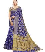 Royal blue woven cotton silk saree with blouse