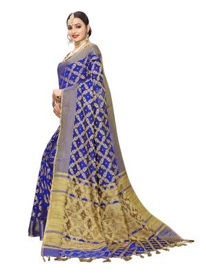 Royal blue woven cotton silk saree with blouse 2