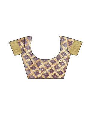 Royal blue woven cotton silk saree with blouse 5