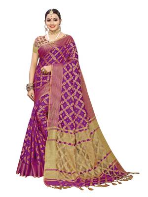Purple woven cotton silk saree with blouse 1
