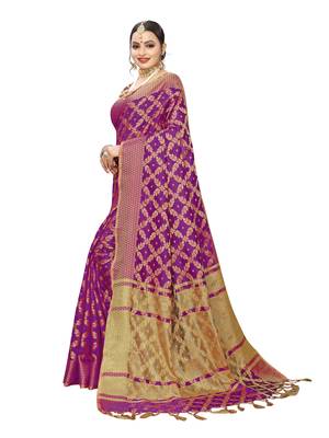Purple woven cotton silk saree with blouse 2